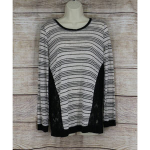 Rewind Womens Striped Long Sleeve Burnout Blouse Top Shirt Sz Large White Black